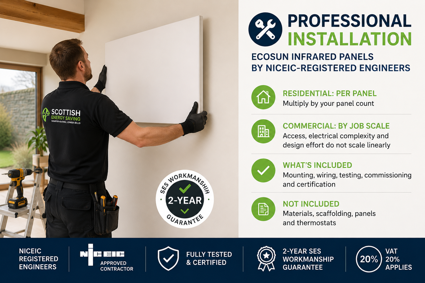 Infrared Panel Installation Labour – Church / Place of Worship (3-man team)