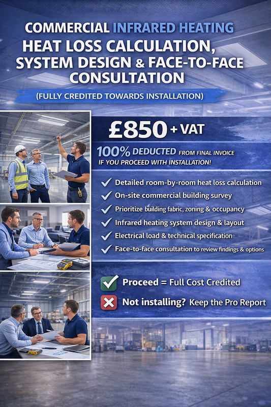 Commercial Infrared Heating Heat Loss Calculation, System Design, Site Survey & Face-to-Face Consultation (Fully Creditable)